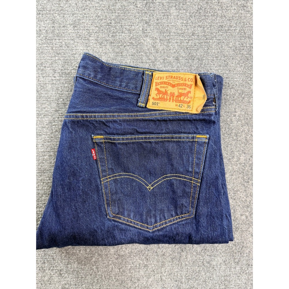 Levis 501 Original Fit Mens Jeans 42x36 Dark Wash Button Fly Denim